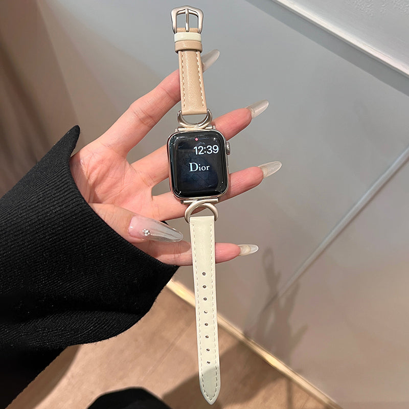 For Apple Watch 9 8 7 41mm / SE (2022) SE (2023) SE 6 5 4 40mm / 3 2 1 38mm Band Cow Leather Watch Strap - Caramel+White For Apple Watch 9 8 7 41mm / SE (2022) SE (2023) SE 6 5 4 40mm / 3 2 1 38mm Band Cow Leather Watch Strap - Caramel+White